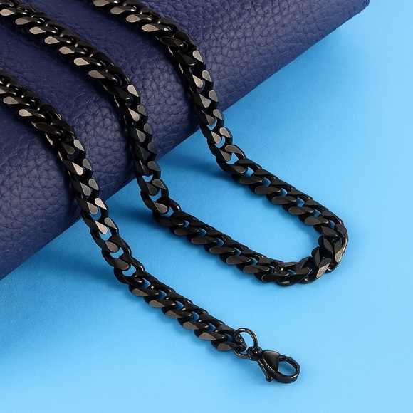 26 inch Cuban Link Chain Black lon-Plated 7mm - Picture 3 of 6